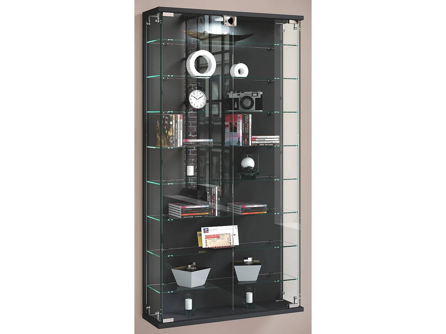Wall display cabinet Relas Anthracite H. 114 x W. 59 x D. 17 cm