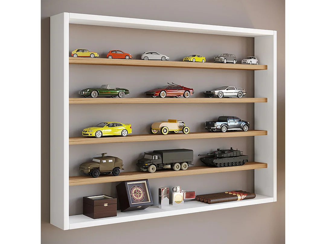 Wall display cabinet Osado White / Honey oak H. 60 x W. 80 x D. 10 cm