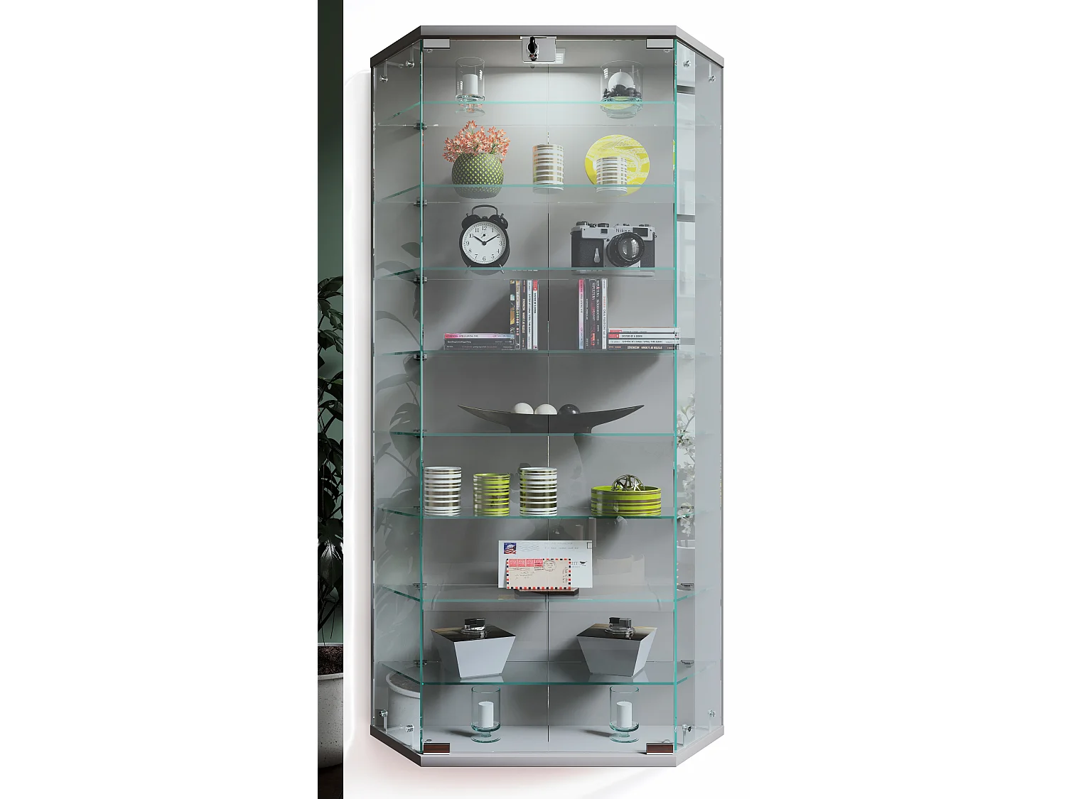 Wall display cabinet Benila Silver H. 114 x W. 83 x D. 17 cm