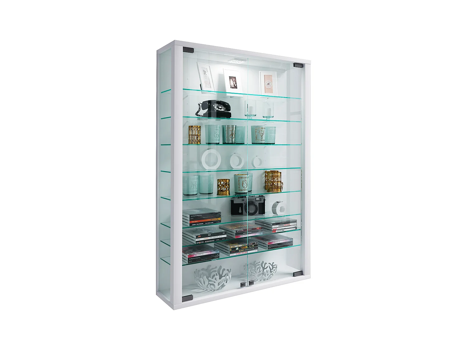 Caixa de exposição de vidro VCM pendurada | Vitrine de vidro com vidro de segurança ESG | Dimensões: A. 91 x L. 59 x P. 18 cm | Vitrosa Mini (Branco)