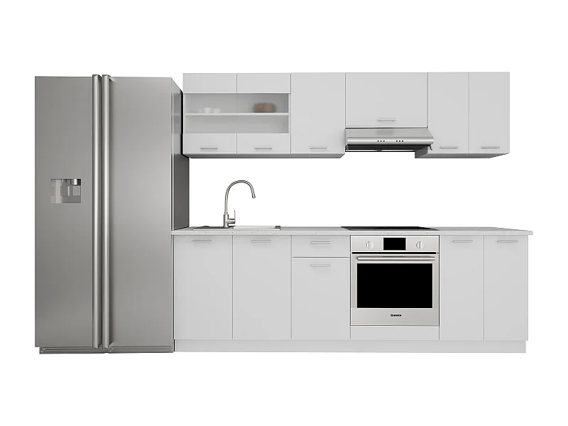 VCM 8 pcs cozinha equipada | Dimensões aprox. A. 145 x L. 240 x. P. 60 cm | Kitchenette | Cozinha | Cozinha completa - Esilo (Branco)