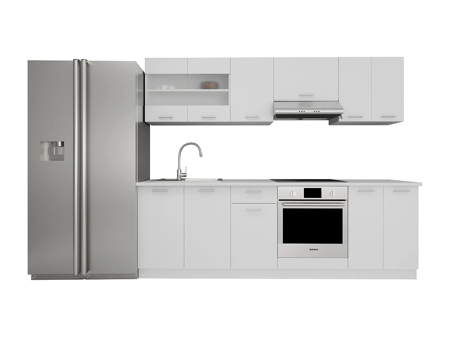 VCM 8 pcs cozinha equipada | Dimensões aprox. A. 145 x L. 240 x. P. 60 cm | Kitchenette | Cozinha | Cozinha completa - Esilo (Branco)