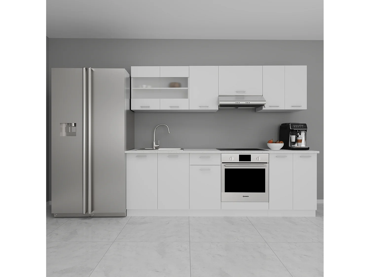 VCM 8 pcs cozinha equipada | Dimensões aprox. A. 145 x L. 240 x. P. 60 cm | Kitchenette | Cozinha | Cozinha completa - Esilo (Branco)