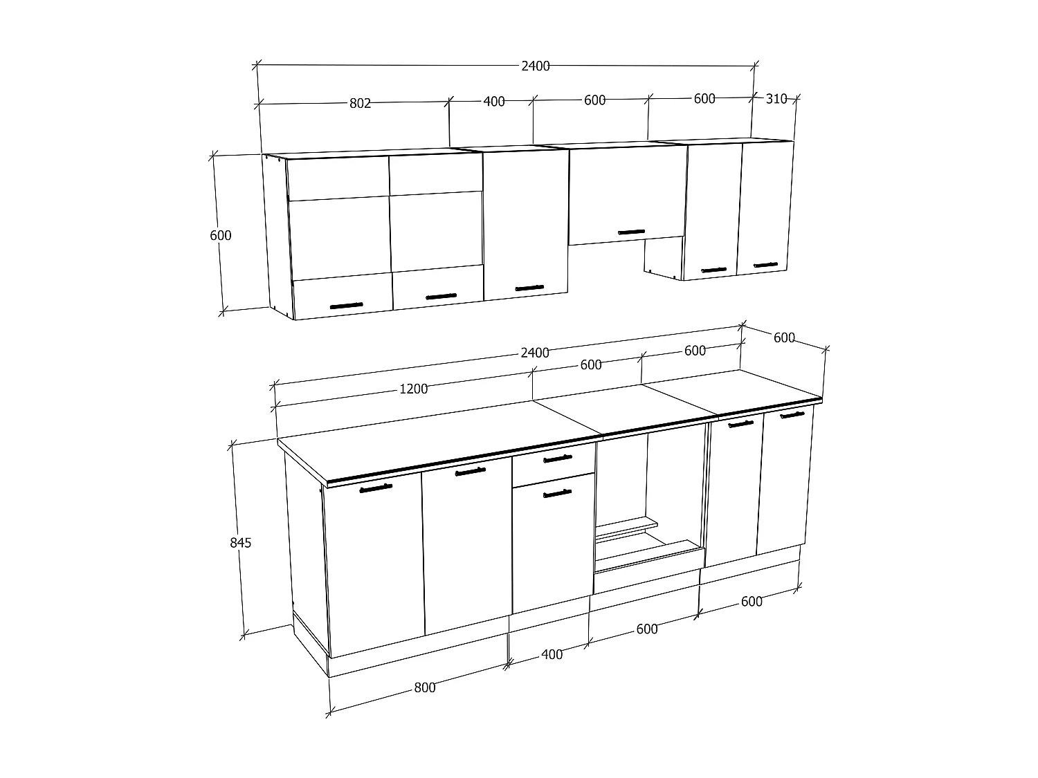 Kitchenette Esilo White H. 145 x W. 240 x. D. 60 cm