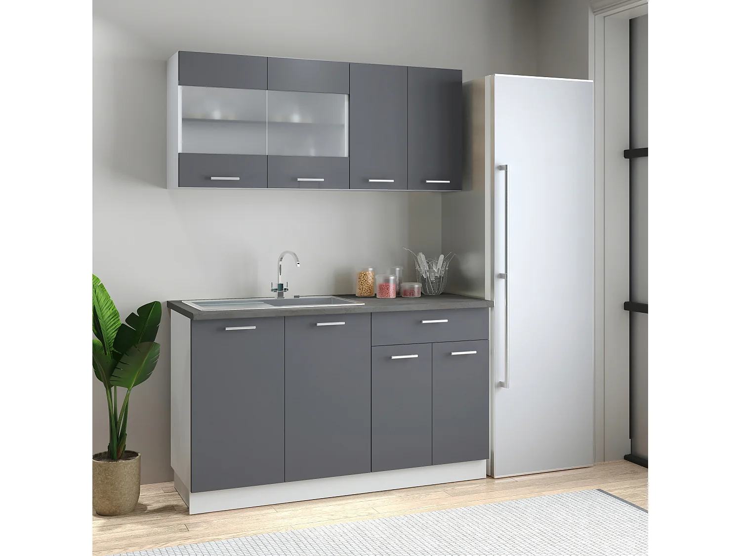 Kitchenette Esilo White / Anthracite H. 145 x W. 140 x. D. 60 cm