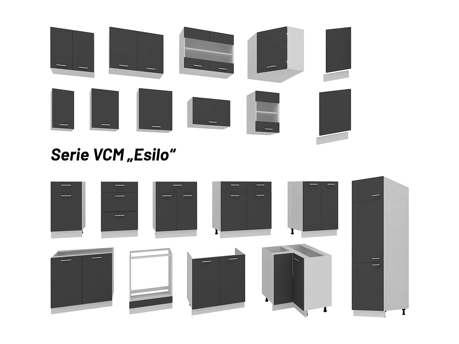 Kitchenette Esilo Blanco / Antracita AL. 145 x AN. 140 x. P. 60 cm