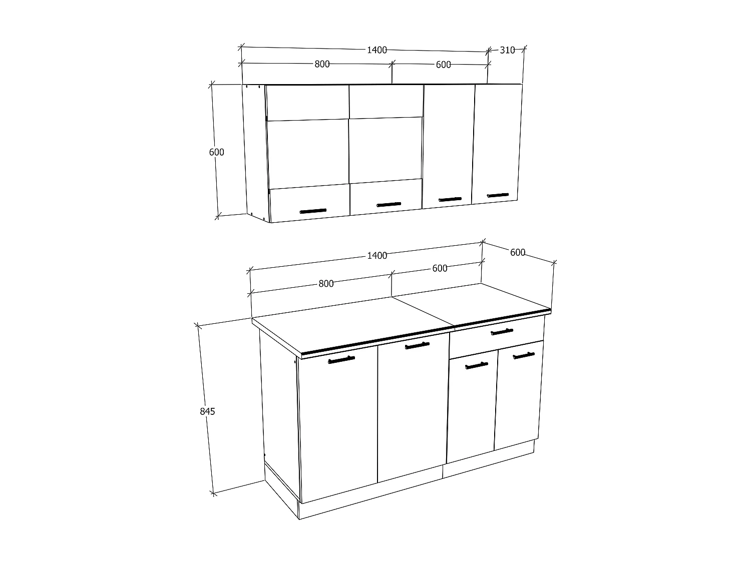 Singleküche Einbauküche Küchenzeile 140cm Esilo