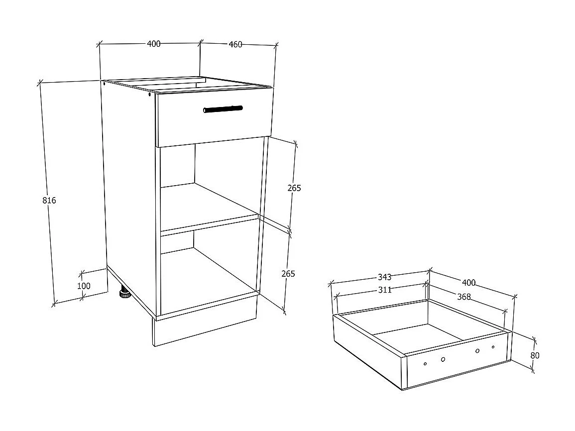 Armário de cozinha VCM | Dimensões aprox. A. 82 x L. 40 x P. 46 cm | Armário inferior com gaveta | Móveis de cozinha - Esilo (Branco / Antracite)