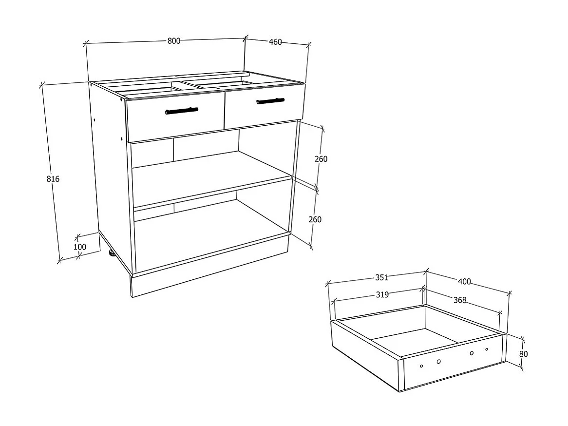 Armário de cozinha VCM | Dimensões aprox. A. 82 x L. 80 x. P. 46 cm | Armário inferior com gaveta | Móveis de cozinha – Esilo (Branco / Antracite)