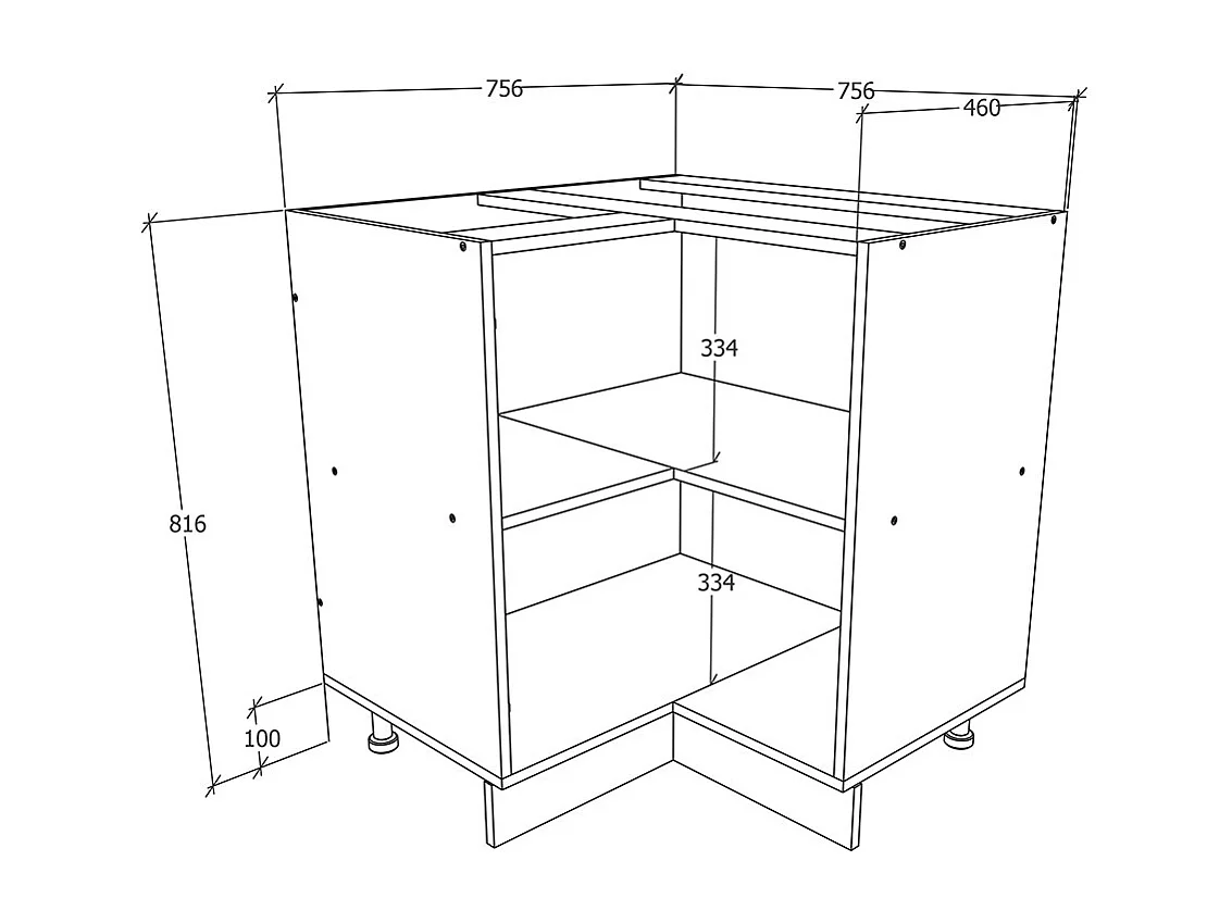 Armário de canto VCM | Pés ajustáveis em altura | Dimensões A. 82 x L. 76 x P. 76 cm | Armário de cozinha | Armário de cozinha - Esilo (branco / carvalho Sonoma)