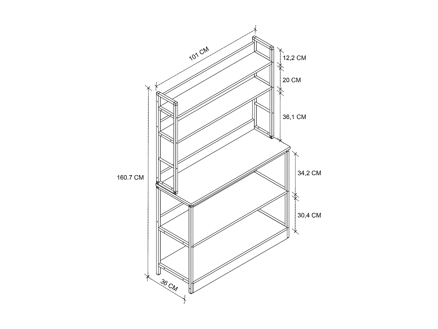Kitchen furniture cabinet Insasi Anthracite H. 161 x W. 101 x D. 36 cm