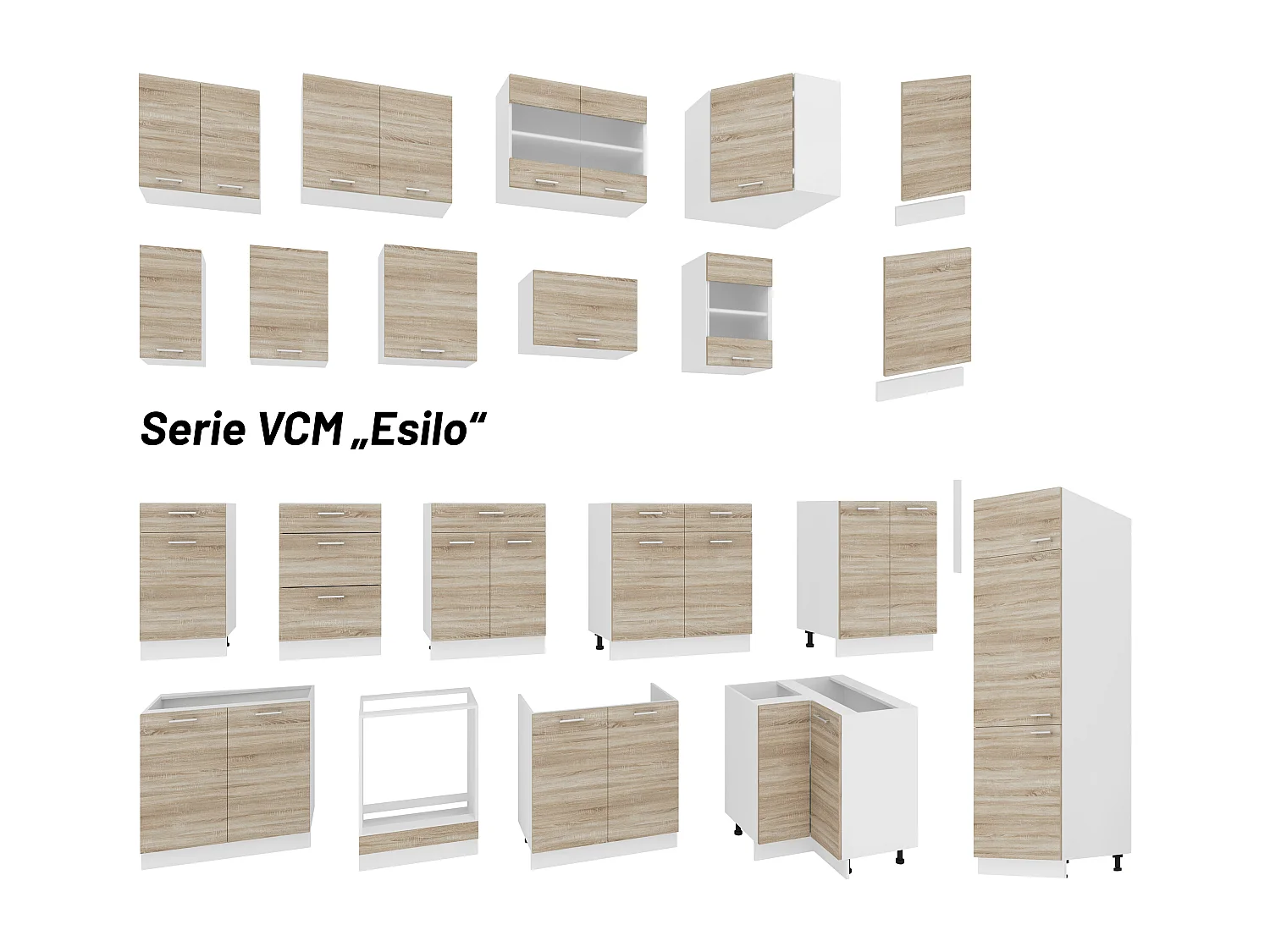 Kitchen furniture hanging cabinet Esilo White / Sonoma oak H. 60 x W. 50 x D. 31 cm