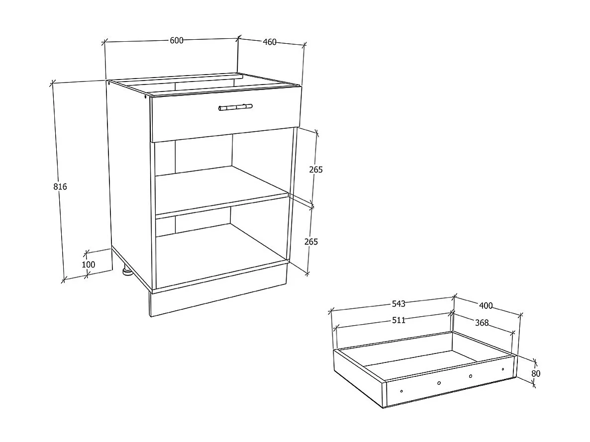 Kitchen furniture cabinet Esilo White / Anthracite H. 82 x W. 60 x D. 46 cm