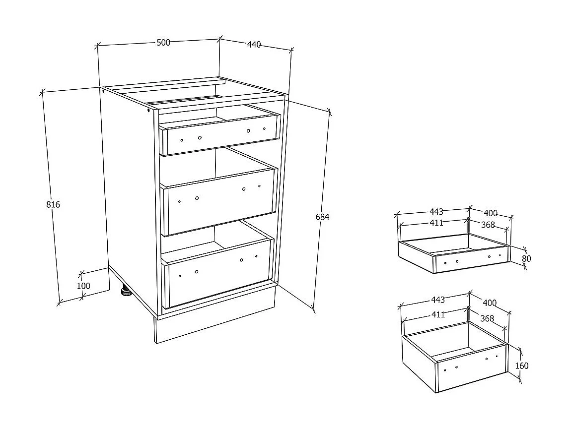 Kitchen furniture cabinet Esilo White / Anthracite H. 82 x W. 50 x D. 46 cm
