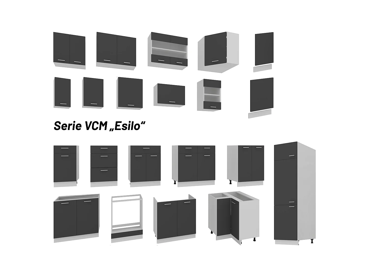 Kitchen furniture hanging cabinet Esilo White / Anthracite H. 60 x W. 80 x D. 31 cm