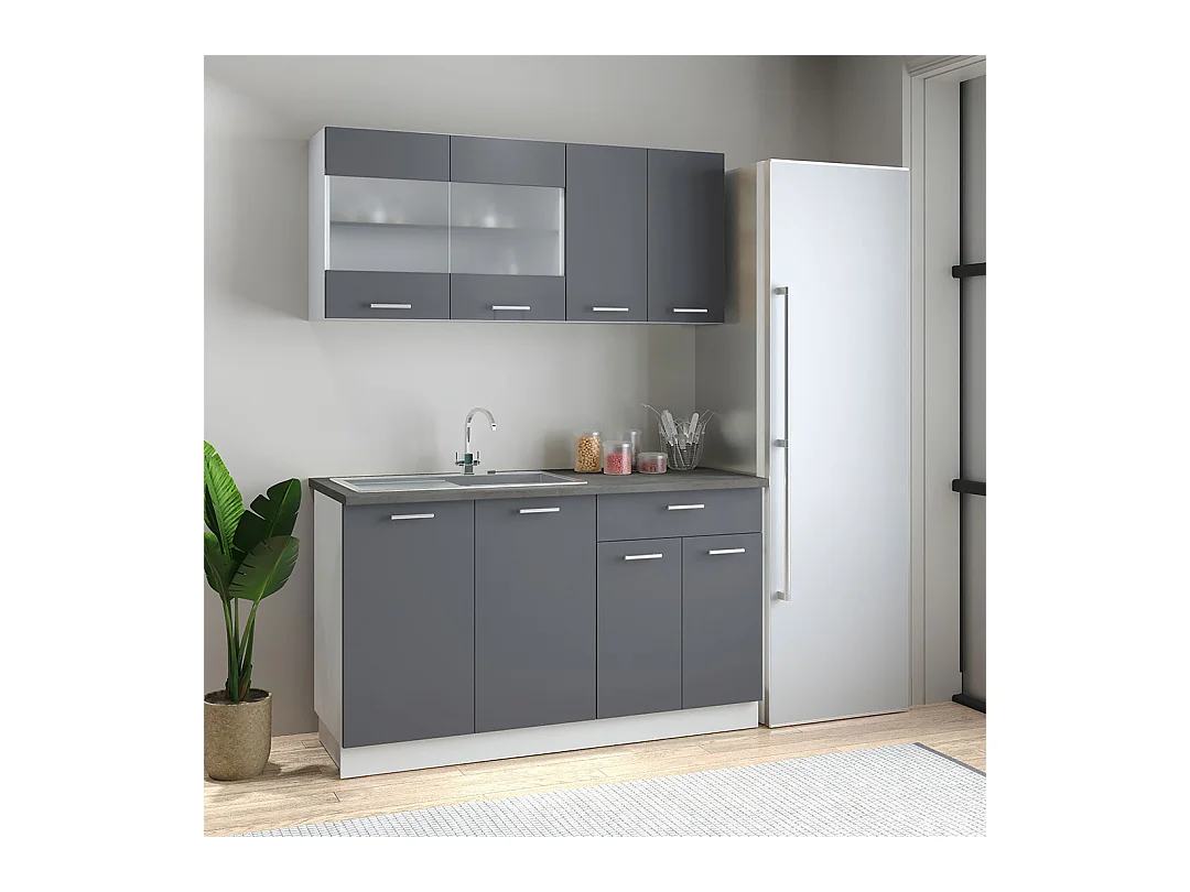 Kitchen furniture hanging cabinet Esilo White / Anthracite H. 60 x W. 80 x D. 31 cm