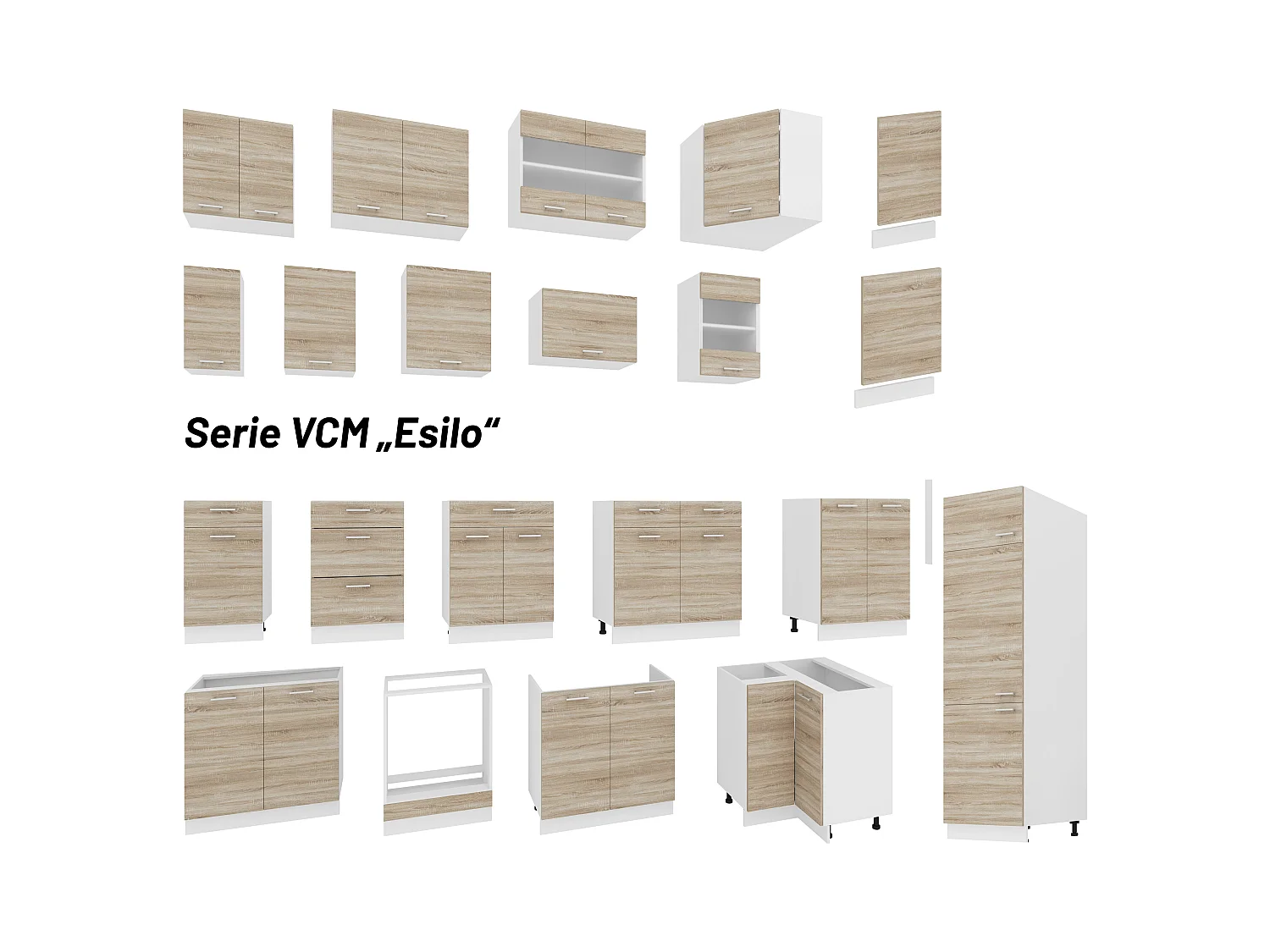 Kitchen furniture hanging cabinet Esilo White / Sonoma oak H. 60 x W. 40 x D. 31 cm