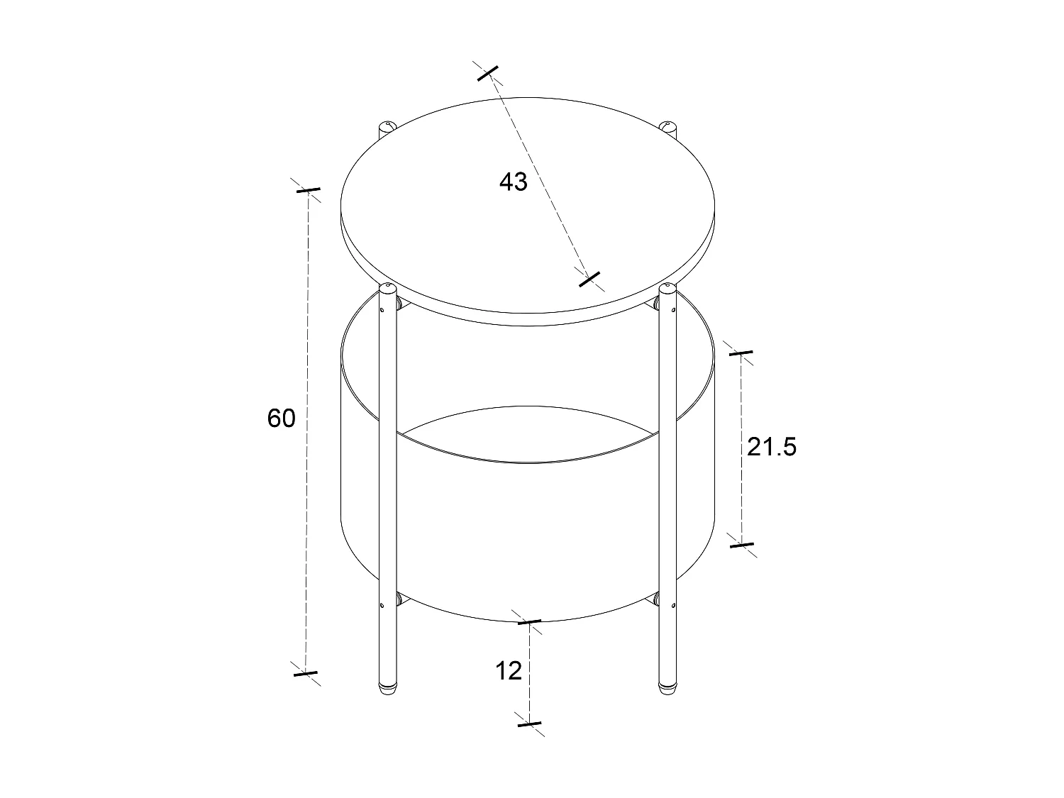 Side table & coffee table Pulia Anthracite H. 60 x W. 43 x D. 43 cm
