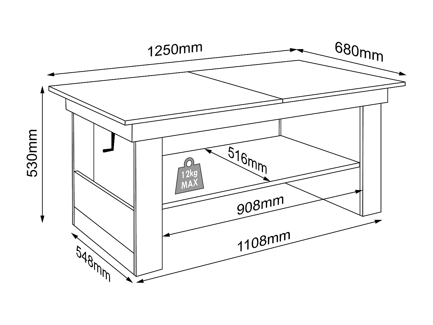 Mesa de centro de madeira VCM simples | Dimensões aprox. A. 52 x L. 115 x P. 58 cm | Mesa para sala de estar - Kobila ajustável em altura extensível (faia)