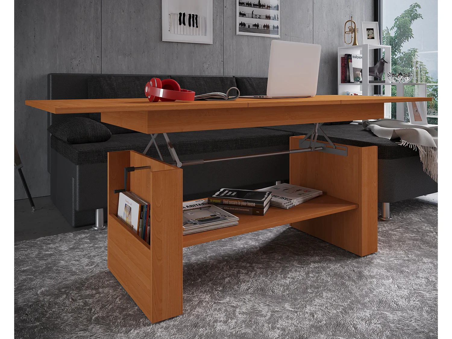 Houten salontafel Kobila in hoogte verstelbaar