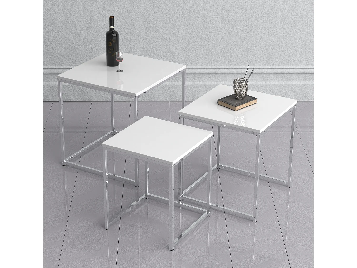 Side table & coffee table Glisal White H. 40 x W. 40 x D. 42 cm