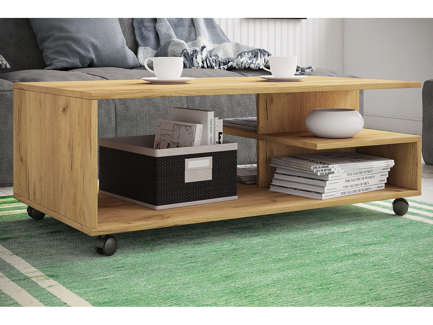 Holz Sofatisch Couchtisch Rollen rollbar Stango XL