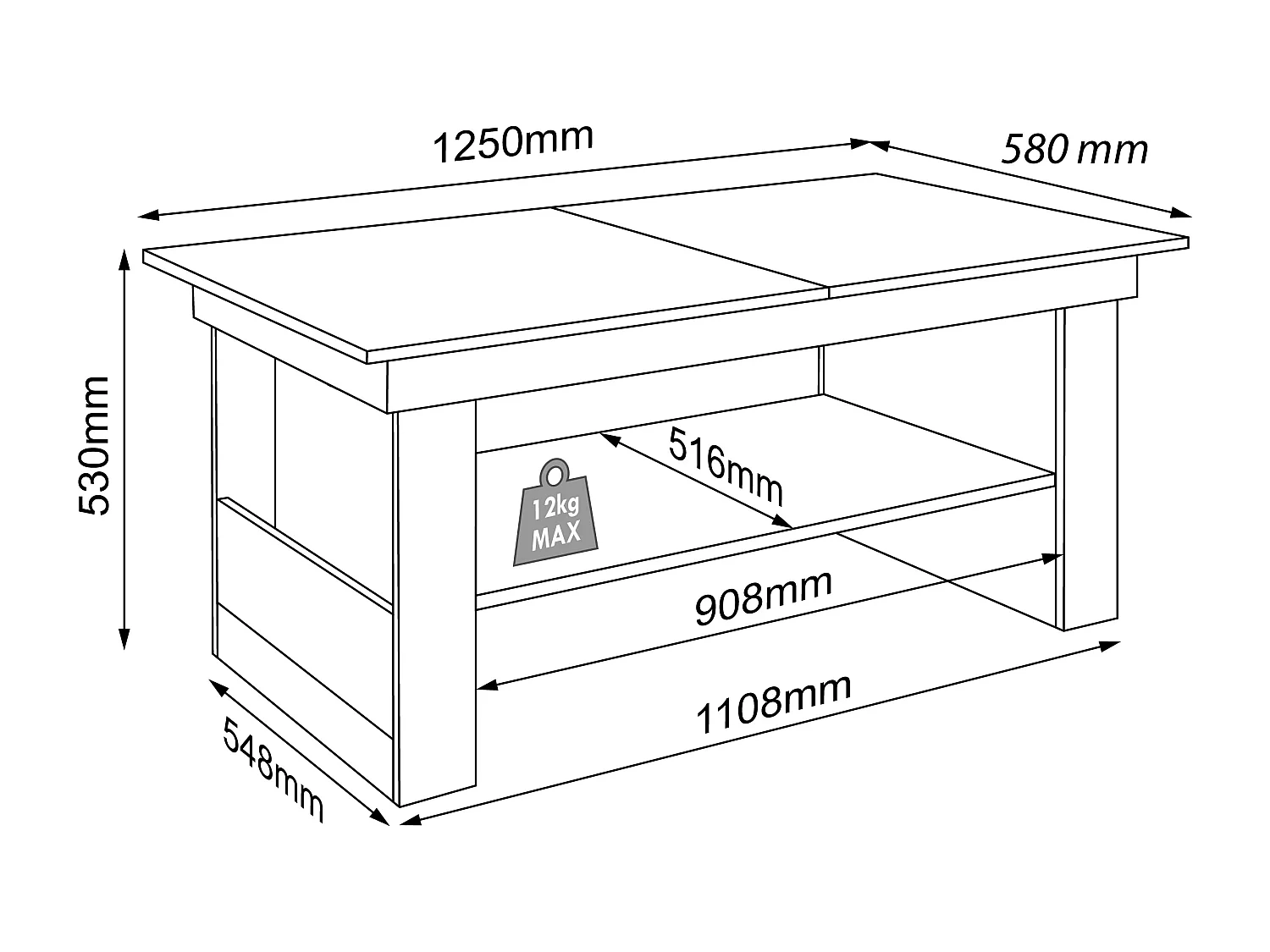 Side table & coffee table Kobila White H. 52 x W. 115 x D. 65 cm