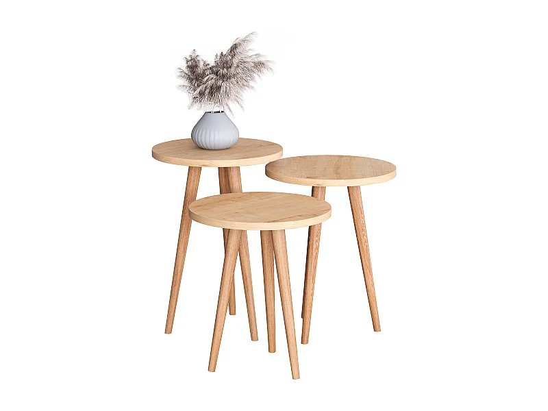 VCM 3 pcs Set side table | Tabela em design simples | Dimensões aprox. A. 42/47/52 x L. 34 x P. 34 cm | Mesa sala - Barilo (carvalho mel)