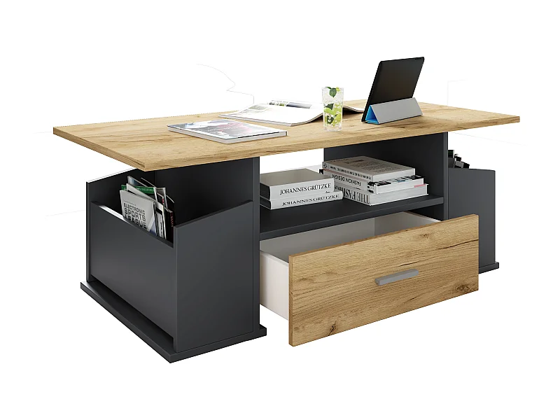 Side table & coffee table Junata Anthracite / honey oak H. 44 x W. 110 x D. 52 cm