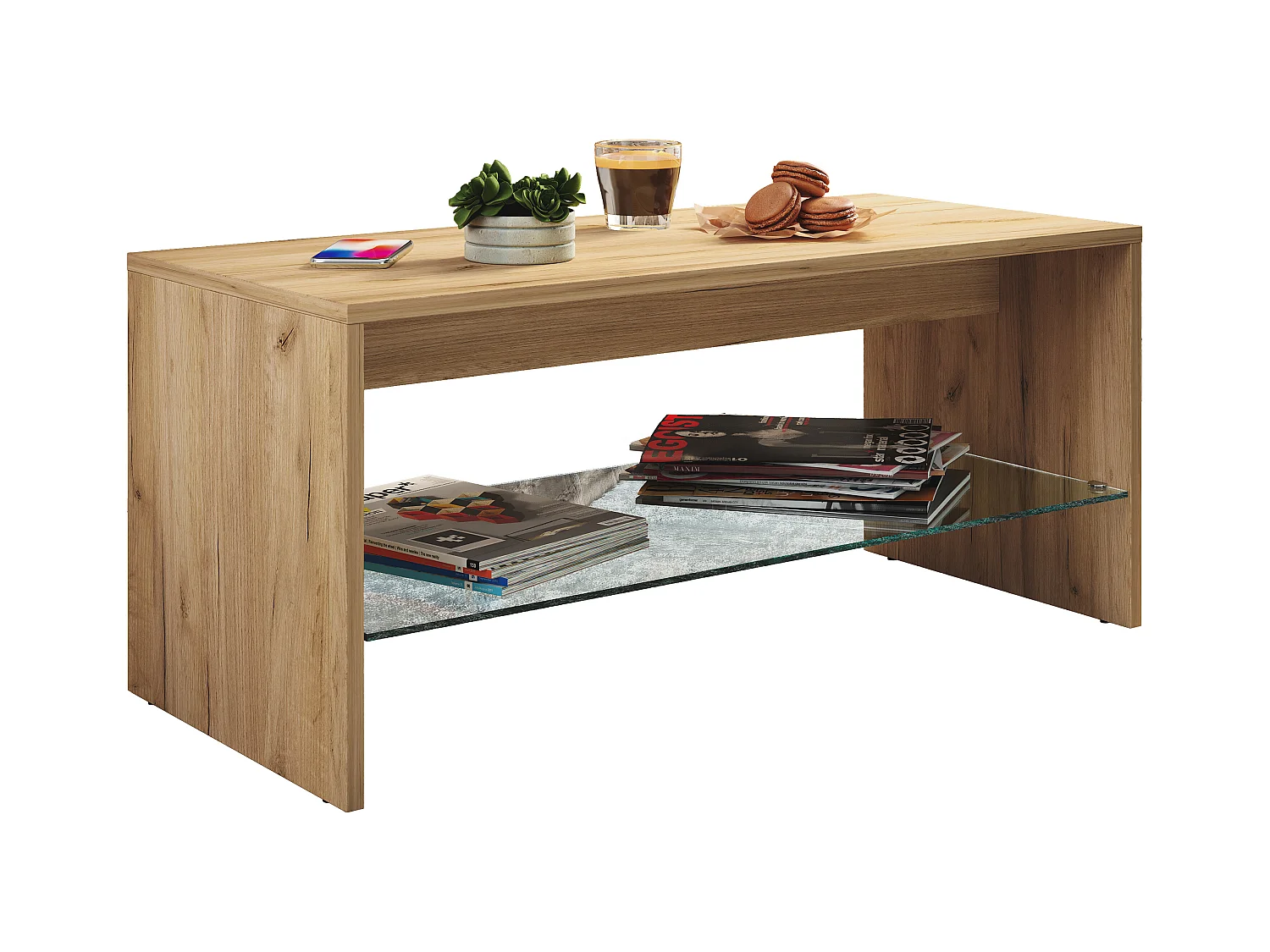 Holz Sofatisch Couchtisch Glas Wisal