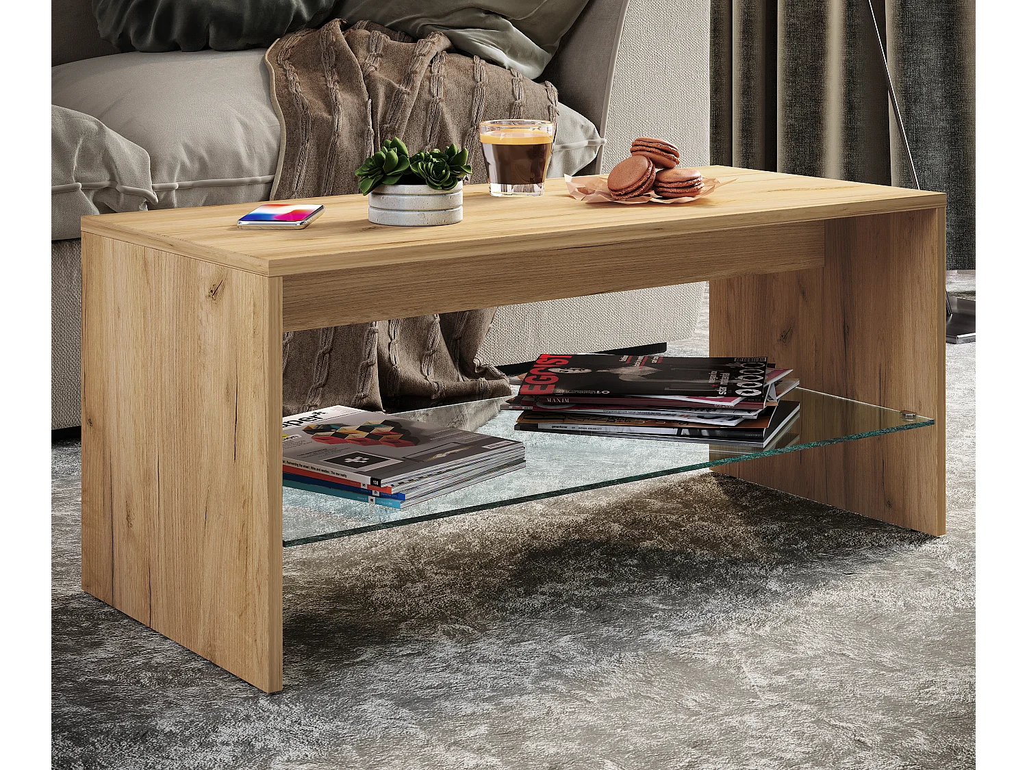 Side table & coffee table Wisal Honey oak H. 40 x W. 90 x D. 40 cm