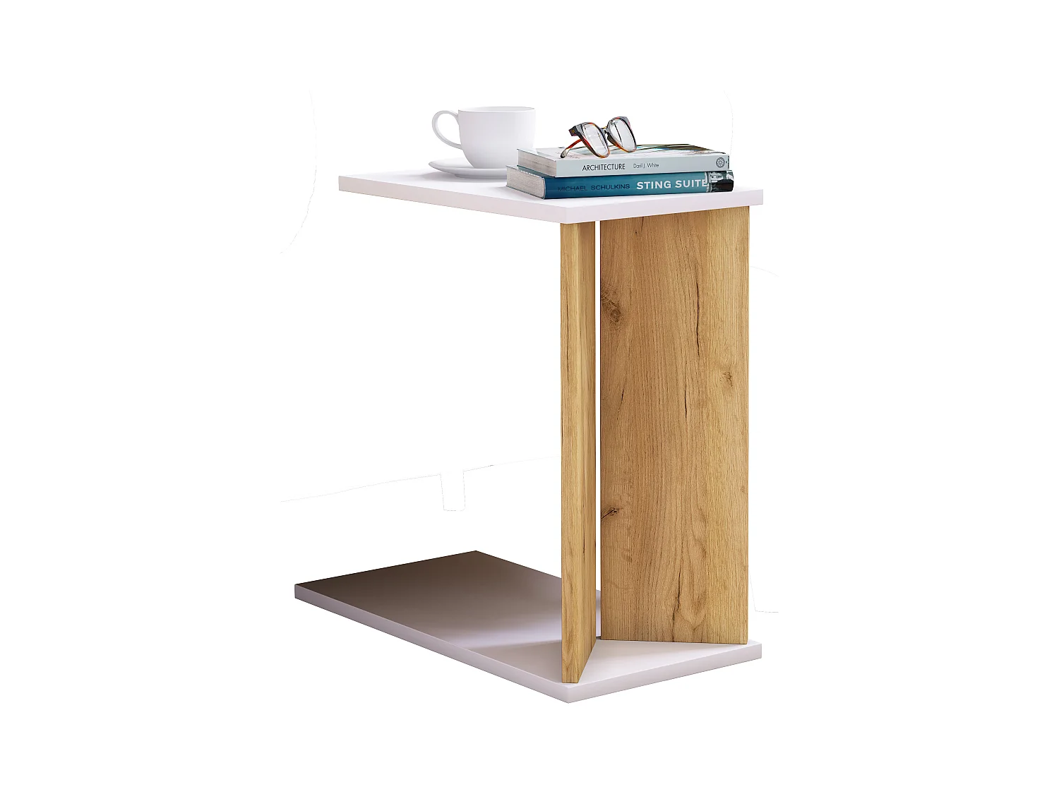 Side table & coffee table Nachto White / Honey oak H. 49 x W. 25 x D. 50 cm