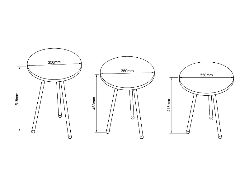 VCM 3 pcs Set side table | Tabela em design de óptica de mármore simples | Dimensões aprox. A. 42/47/52 x L. 34 x P. 34 cm | Mesa de estar - Mirola (Preto)
