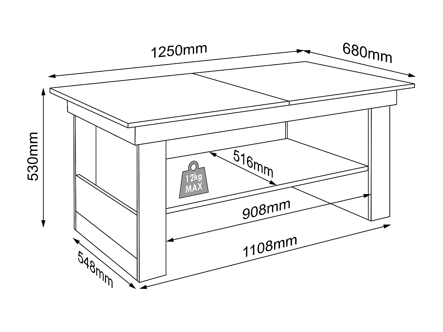 Side table & coffee table Kobila Honey oak H. 52 x W. 115 x D. 65 cm