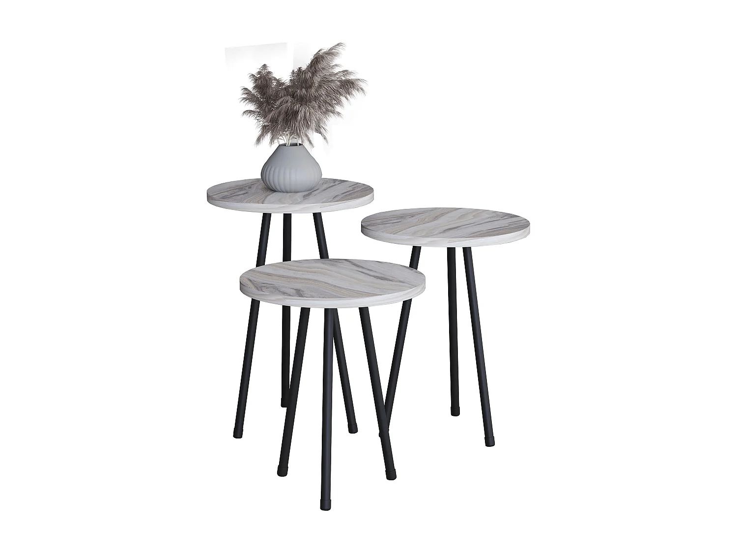 VCM 3 pcs Set side table | Tabela em design de óptica de mármore simples | Dimensões aprox. A. 42/47/52 x L. 34 x P. 34 cm | Mesa de estar - Mirola (Branco)