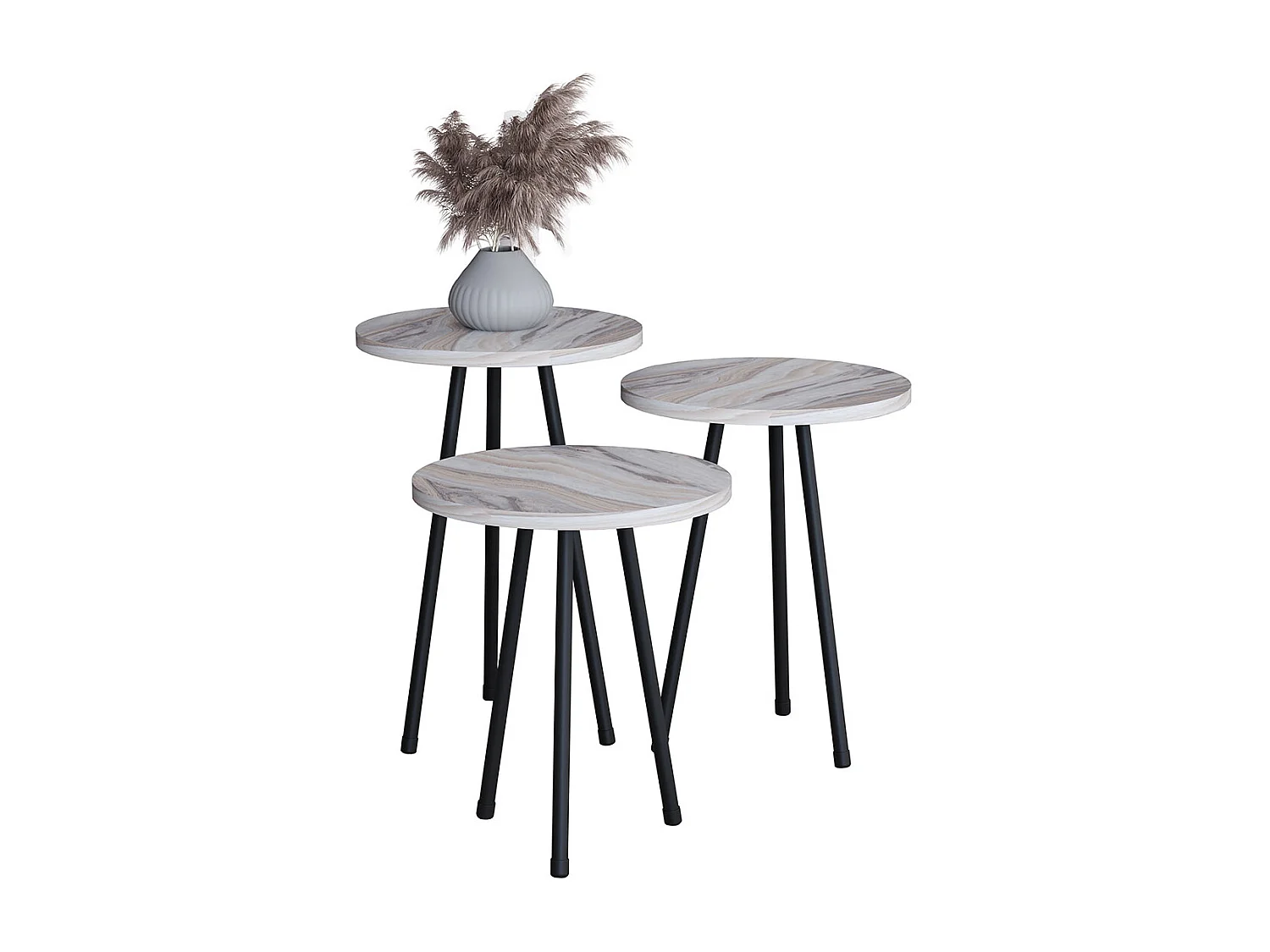 VCM 3 pcs Set side table | Tabela em design de óptica de mármore simples | Dimensões aprox. A. 42/47/52 x L. 34 x P. 34 cm | Mesa de estar - Mirola (Branco)