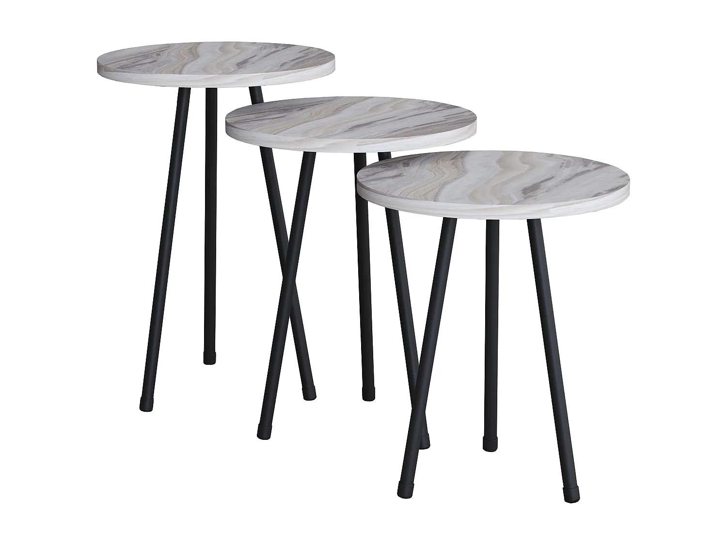 VCM 3 pcs Set side table | Tabela em design de óptica de mármore simples | Dimensões aprox. A. 42/47/52 x L. 34 x P. 34 cm | Mesa de estar - Mirola (Branco)