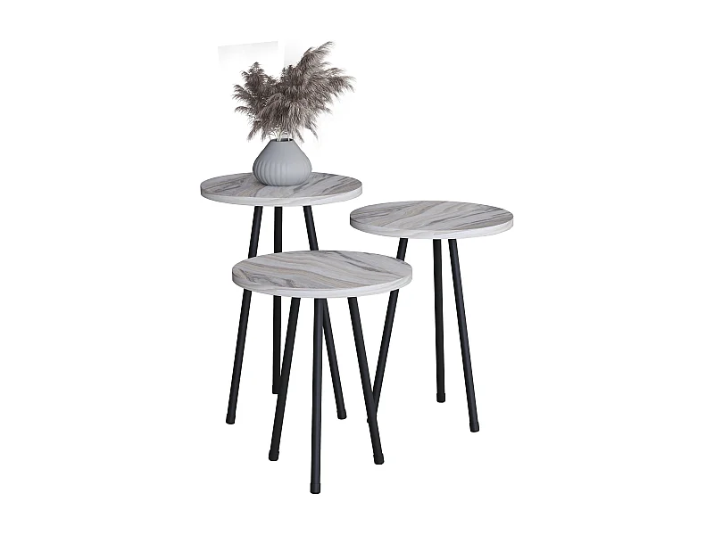 VCM 3 pcs Set side table | Tabela em design de óptica de mármore simples | Dimensões aprox. A. 42/47/52 x L. 34 x P. 34 cm | Mesa de estar - Mirola (Branco)
