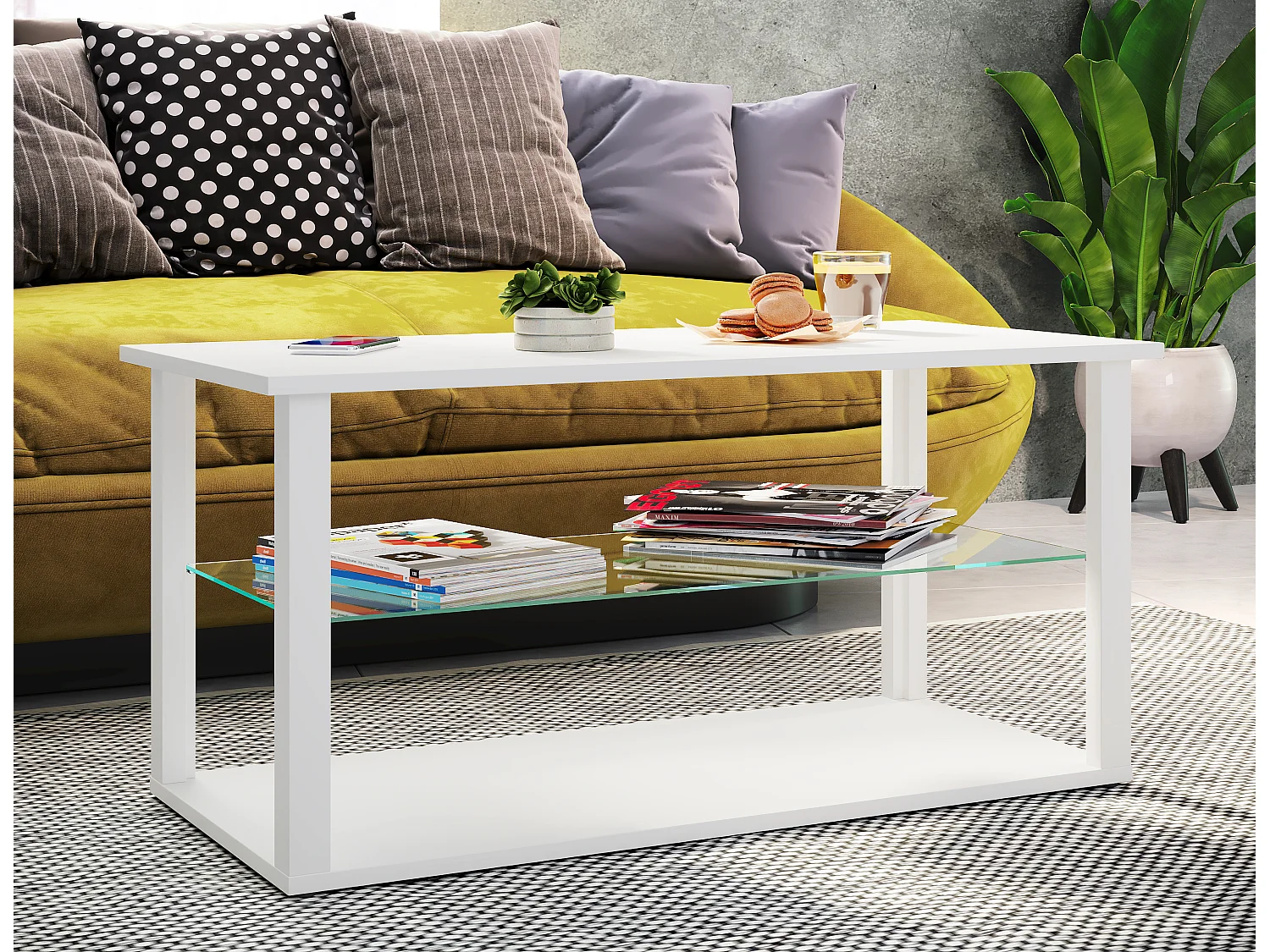 Holz Sofatisch Couchtisch Glas Tisch Wanilo L