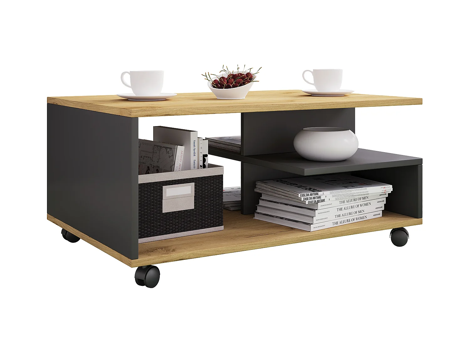 Side table & coffee table Stango Anthracite / honey oak Dimensions approx. H. 41 x W. 80 x D. 50 cm