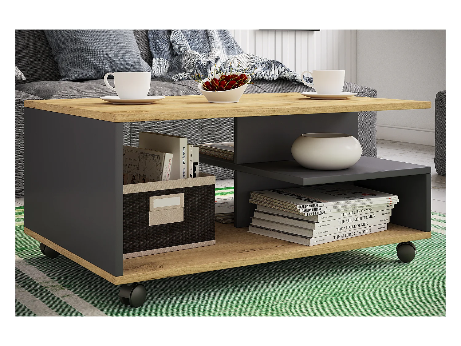 Side table & coffee table Stango Anthracite / honey oak Dimensions approx. H. 41 x W. 80 x D. 50 cm
