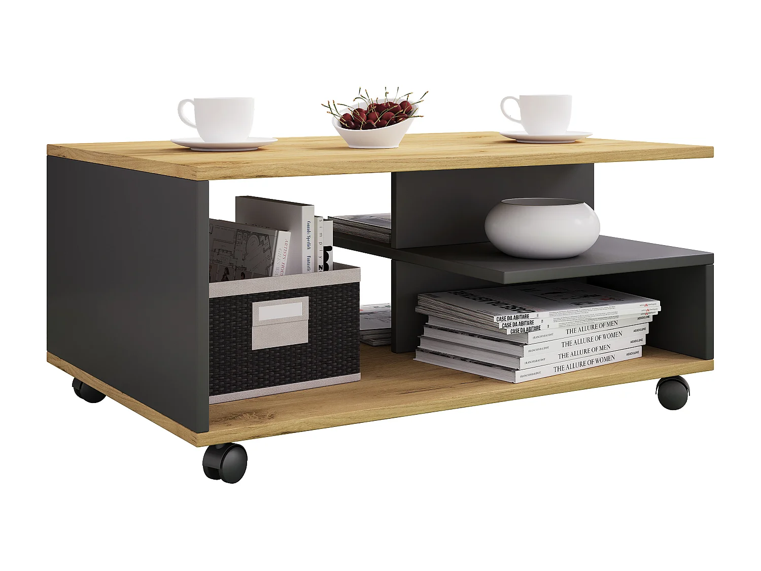 Holz Sofatisch Couchtisch Rollen rollbar Stango L