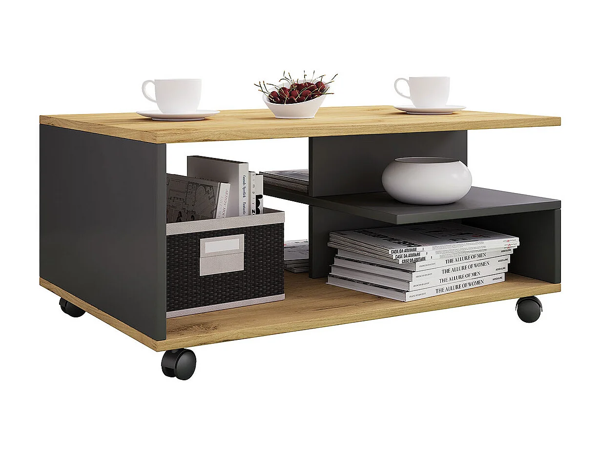 Holz Sofatisch Couchtisch Rollen rollbar Stango L