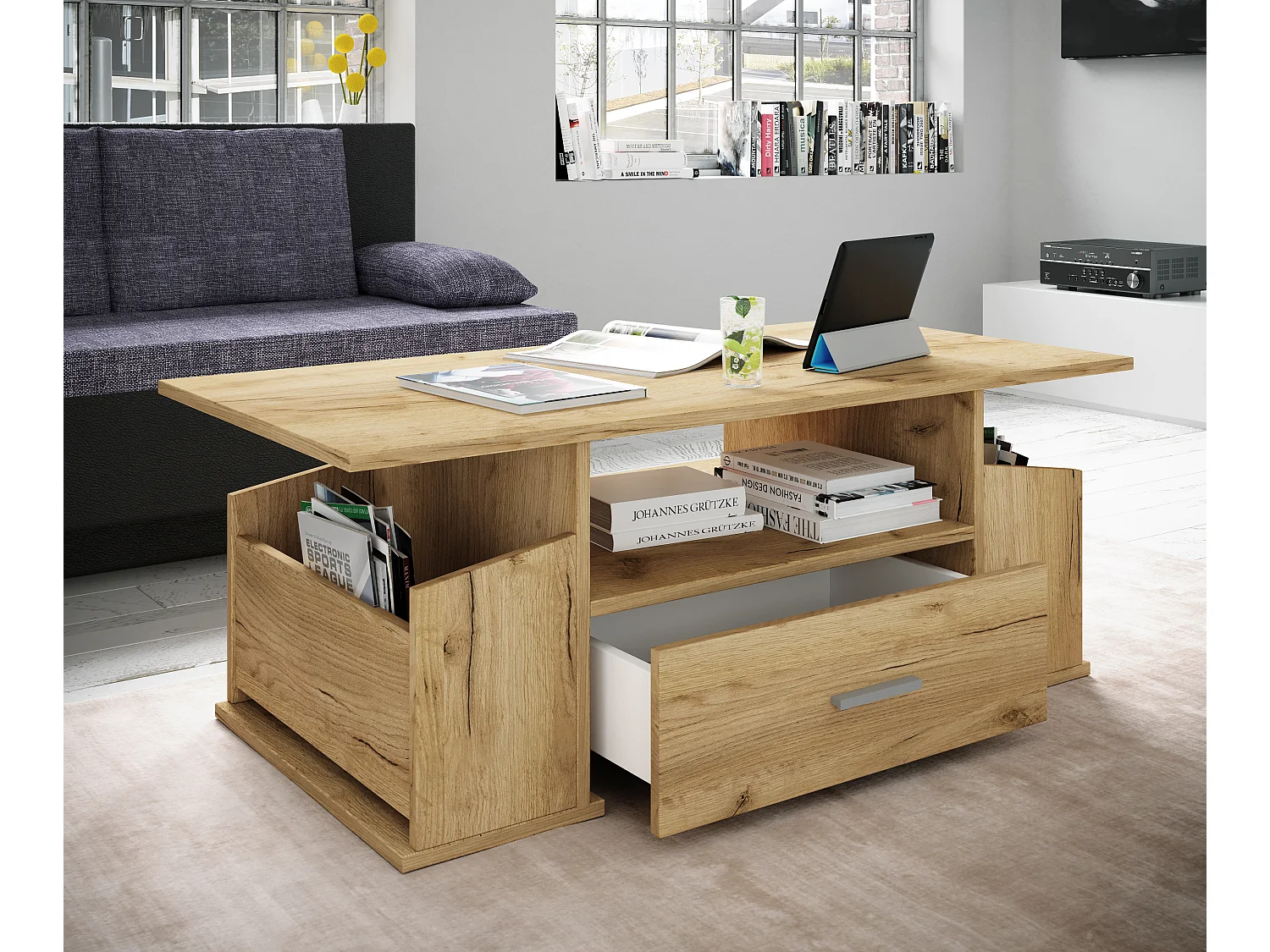 Holz Sofatisch Couchtisch Schublade Junata
