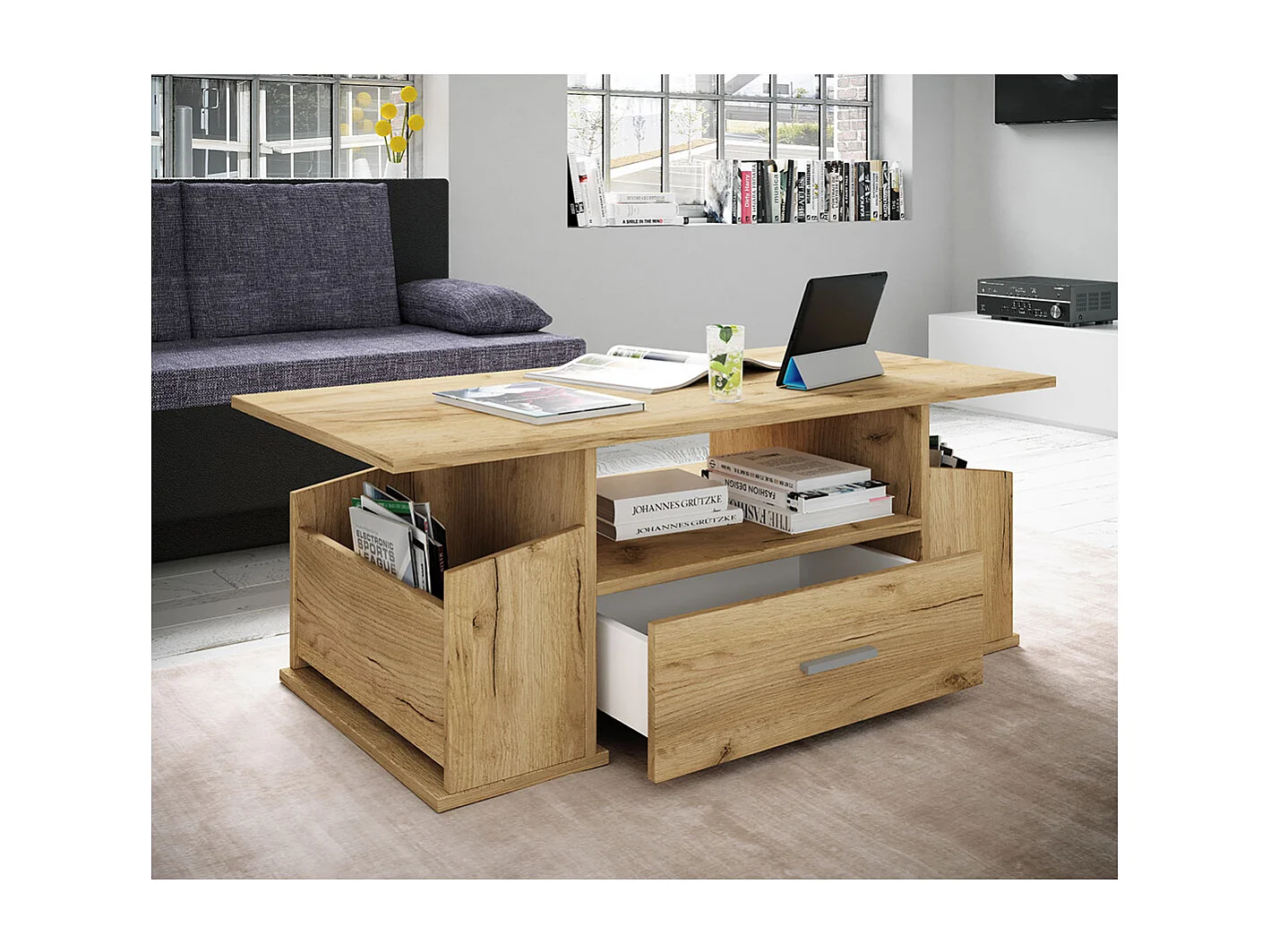 Holz Sofatisch Couchtisch Schublade Junata