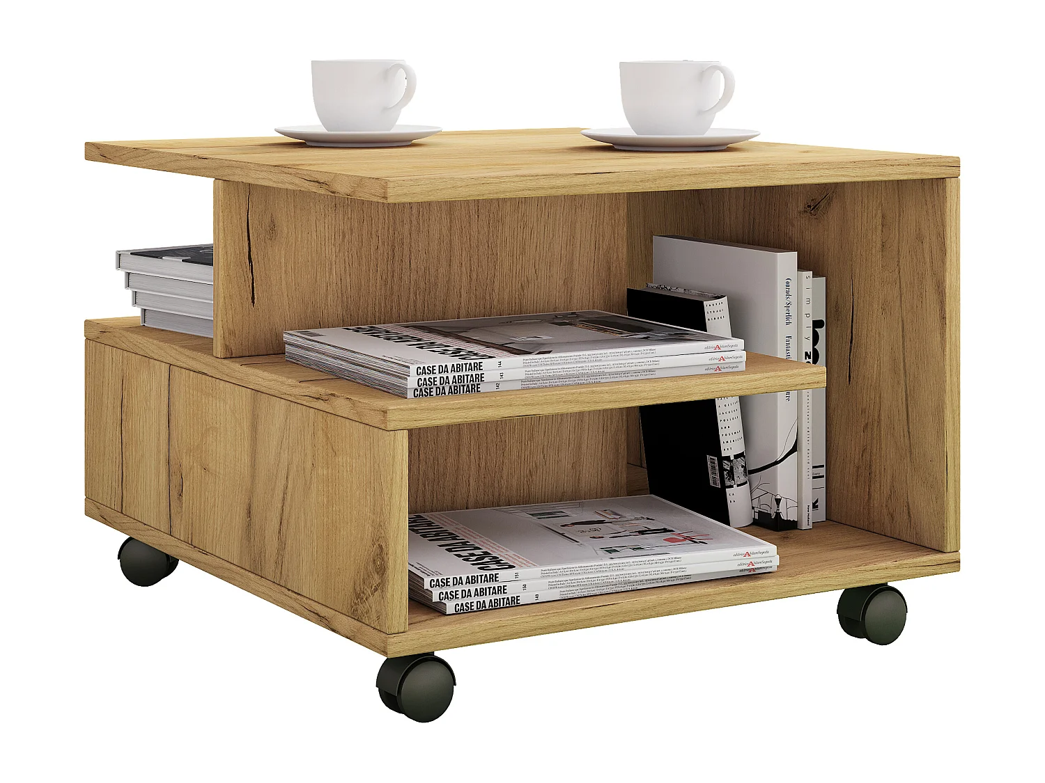 Mesa de café de madeira VCM Sofatic Sala de estar Mesa de rolamento Mesa de café Stango S (carvalho de mel)