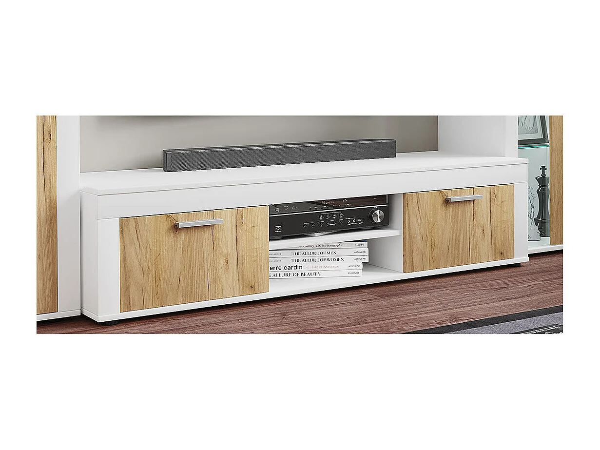 Móveis de TV VCM | Lowboard | Prateleira TV | Dimensões A. 37 x L. 160 x P. 45 cm | Fernseh Furniture – Usilo XL (Branco / Carvalho Mel)