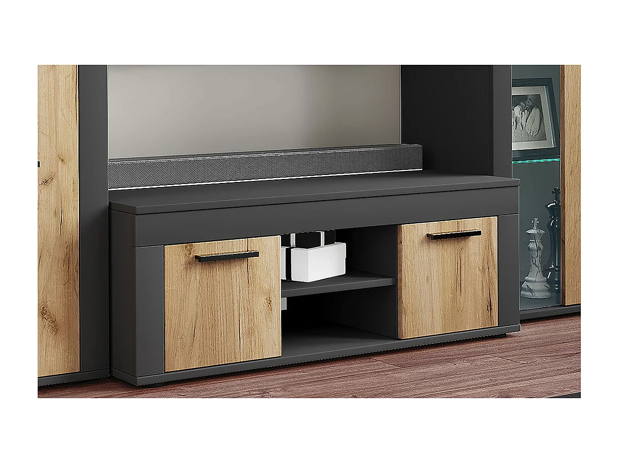 TV Furniture Usilo Anthracite / honey oak H. 37 x W. 102 x D. 45 cm