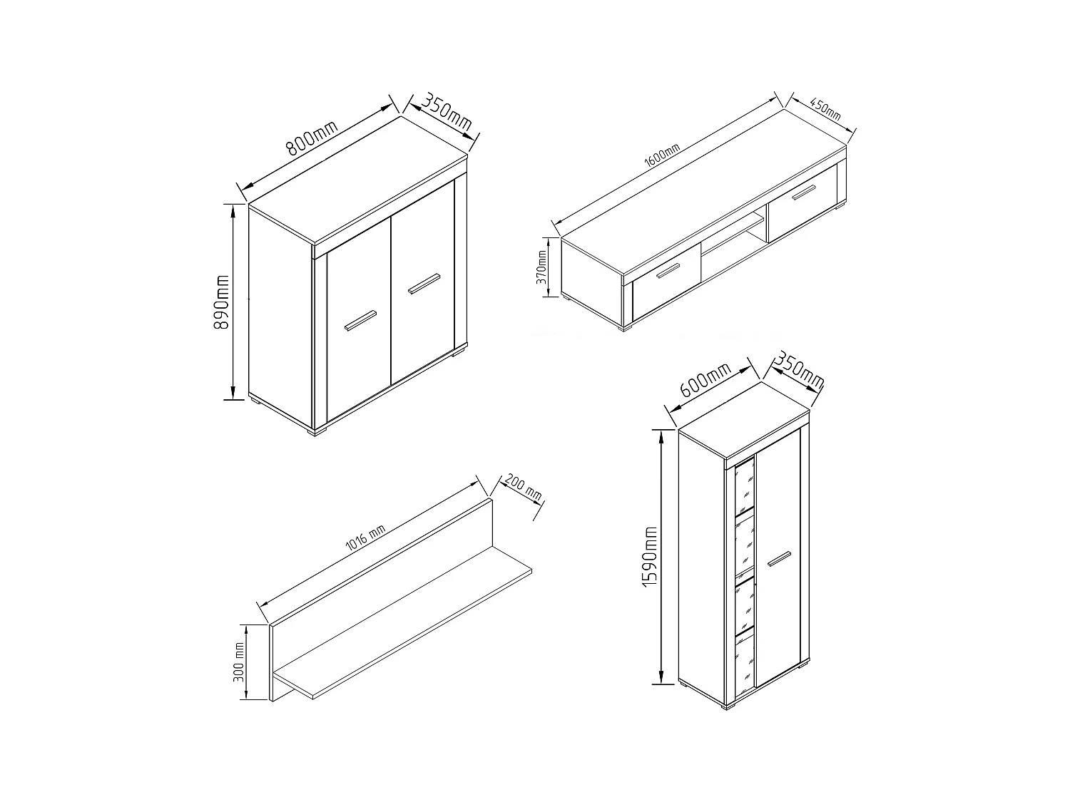 4 tlg Schrankwand Möbel Set Wohnwand Usilo XL