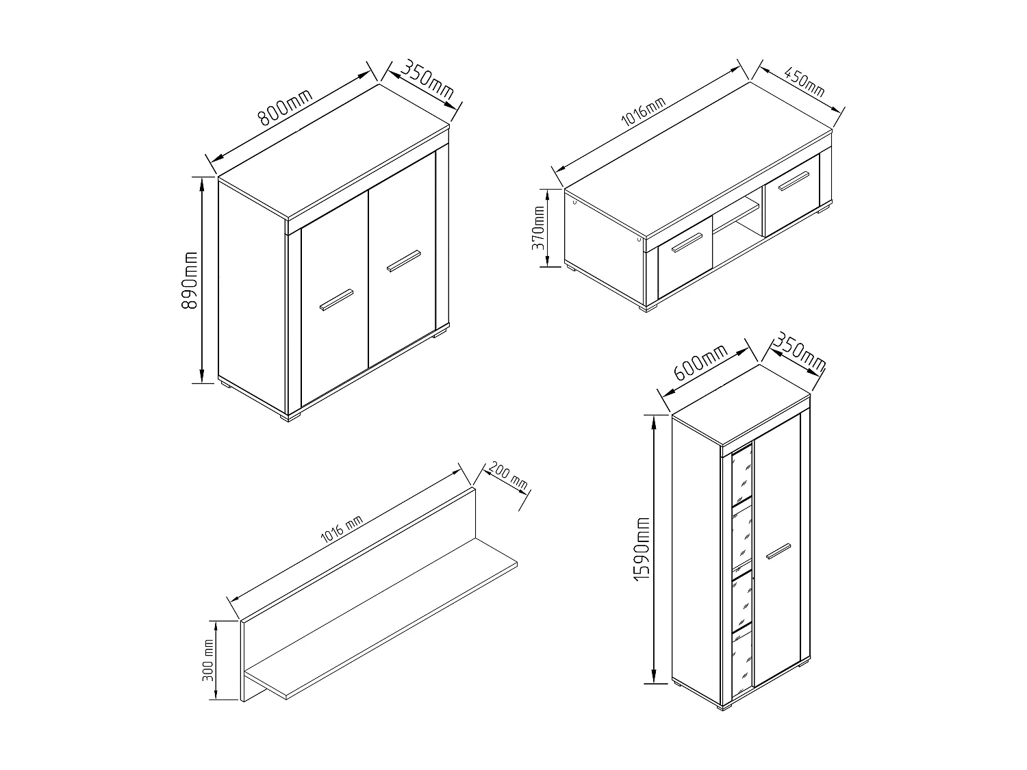 TV Furniture Usilo White H. 159 x W. 242 x D. 37 cm